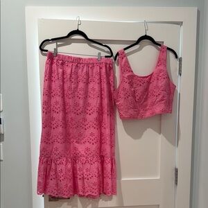 Pink Eyelet Skirt and Crop Top Set
